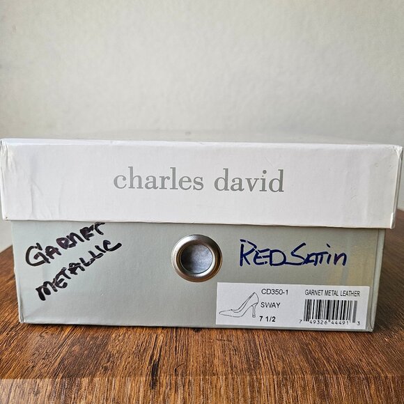 Charles David "Sway" Heels Pump Metallic Garnet Dark Red Leather Pointed Toe 7.5 - Picture 10 of 10